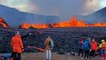 Lava spews from volcano in Iceland, attracting visitors