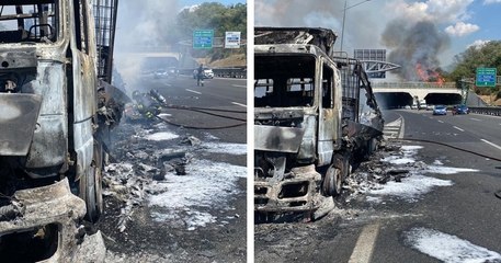 Roma - In fiamme autocarro su Grande Raccordo Anulare (04.08.22)