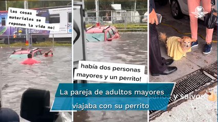 Así rescataron a dos abuelitos atrapados en un auto tras inundación