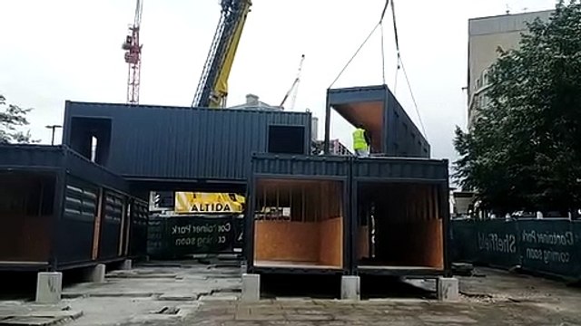 Fargate shipping container park lowered into place in Sheffield City Centre