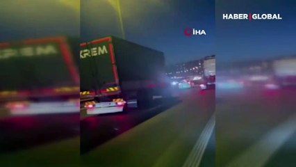 TEM’de kadın sürücüyü kamyonla sıkıştırıp takip taciz etti! O anlar kamerada