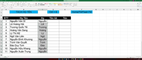 Tách họ tên thành từng hàng riêng bằng Flash Fill