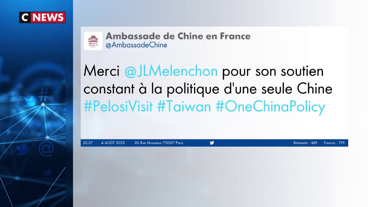 Jean-Luc Mélenchon désapprouve le déplacement de Nancy Pelosi à Taïwan, et apporte son soutien à la Chine