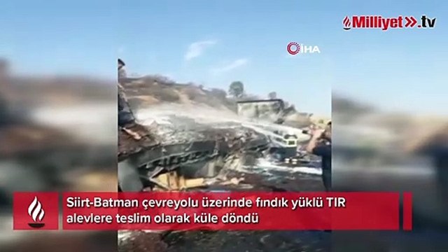 TIR alevlere teslim oldu, 20 ton fındık küle döndü
