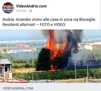 Andria: incendio vicino alle case in zona via Bisceglie VIDEO su videoandria.com/
