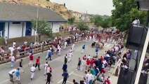 Un toro arranca dos tablones del vallado del encierro de Tafalla