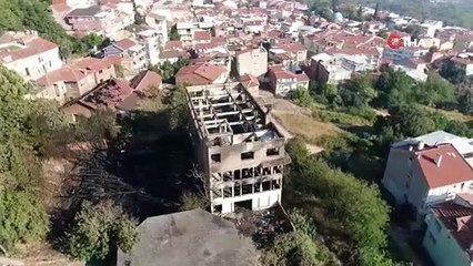 Tarihi ipekçilik fabrikasındaki yangının bilançosu havadan görüntülendi