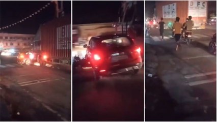 सपा नेता पर जानलेवा हमला, कंटेनर चालक ने दो बार मारी कार को टक्कर, आधा किमी तक घसीटा