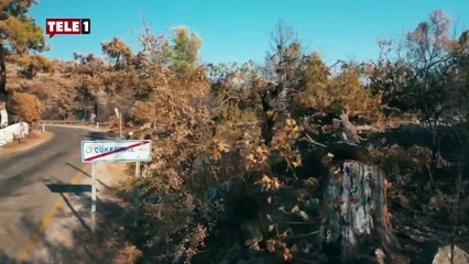 Yangından büyük zarar gören Çökertme için drone'la klip çekildi