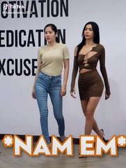 Nam Em tập luyện catwalk cùng Minh Tú