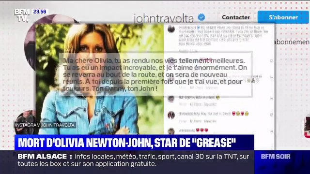 Décès d'Olivia Newton-John: l'acteur John Travolta rend hommage sa partenaire dans le film Grease