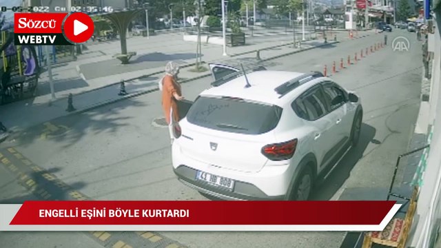 Engelli eşini park halindeyken hareket eden aracın altında kalmaktan kurtardı