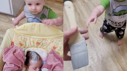 'Little boy colors his sleeping baby sister's hair in their mom's absence'