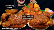 ASMR-EATING SPICY 2 BIG FULL CHICKEN CURRY,POTATO MASALA DUM BIRIYANI,SPICY CURRY,SALAD#hungrygirl