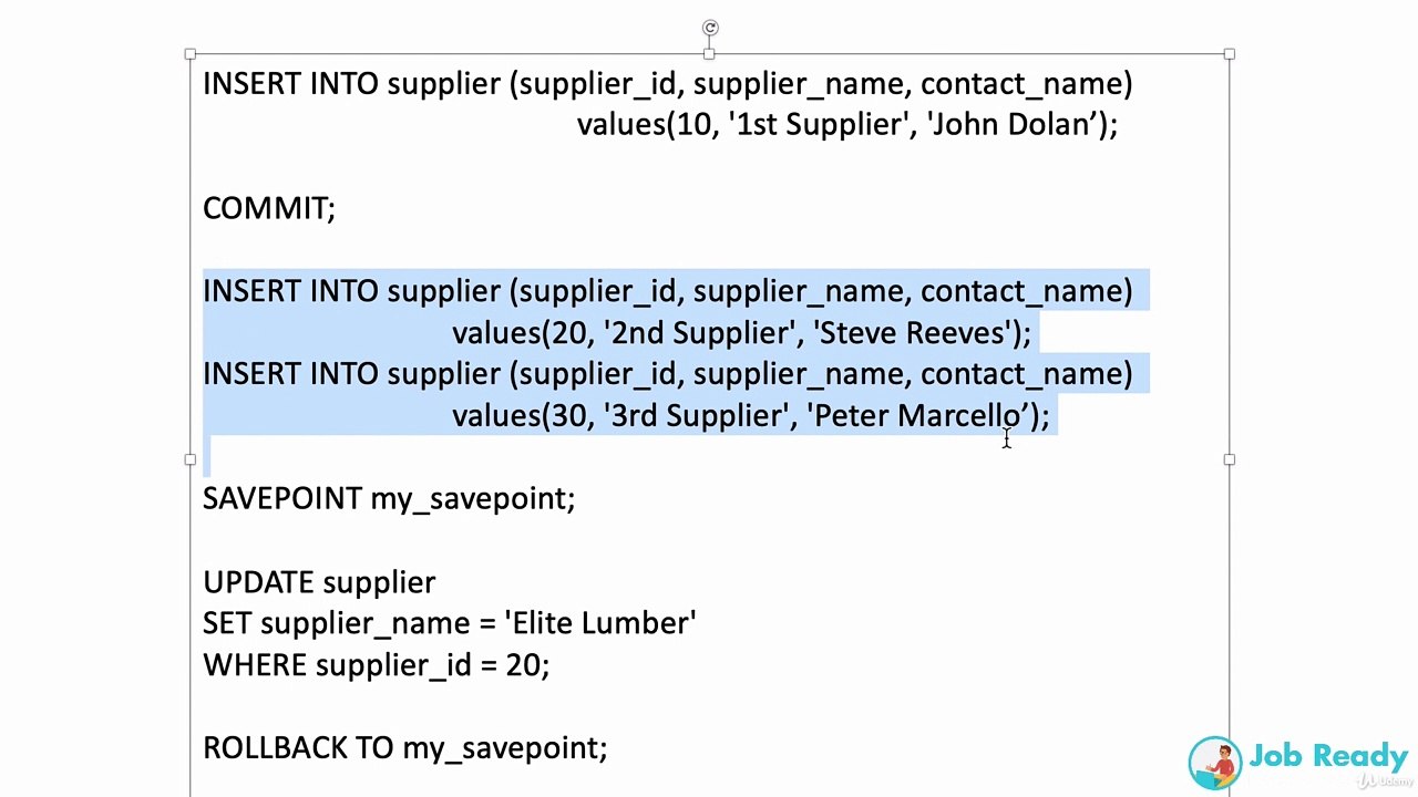 3. Commit, Rollback, and Savepoint