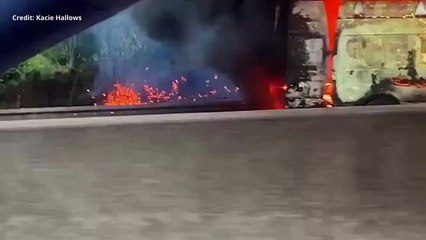 Video shows van fire on A2