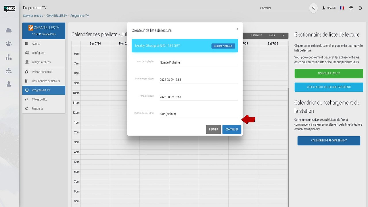TVMAX: Gestion de l programmations des émissions et vidéos (heures, jours etc..)