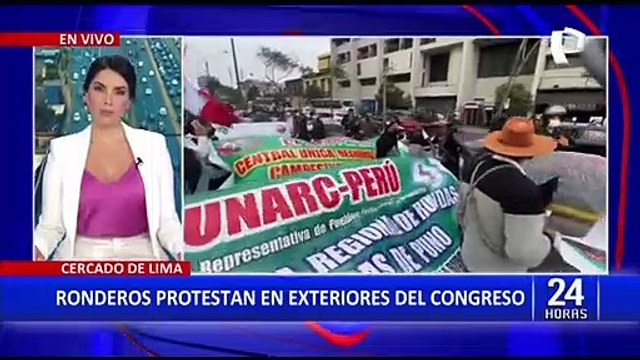 Ronderos marchan en las afueras del Congreso y exigen reunirse con Lady Camones