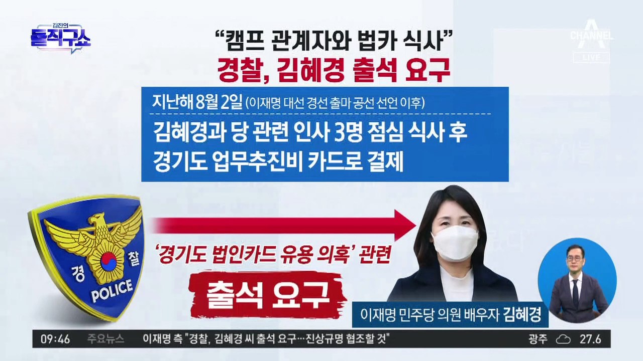 “캠프 관계자와 법카 식사”…경찰, 김혜경 출석 요구
