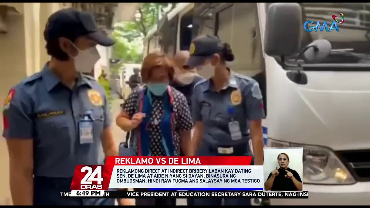 Reklamong direct at indirect bribery laban kay dating Sen. De Lima at aide niyang si Dayan, binasura ng Ombudsman; hindi raw tugma ang salaysay ng mga testigo | 24 Oras
