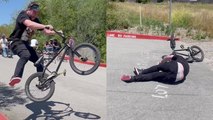 'BMX rider dreadfully falls off his bike and injures his ankle'