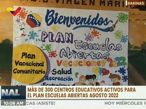 Plan Nacional de Escuelas Abiertas 2022 activo en más de 300 centros educativos de Barinas