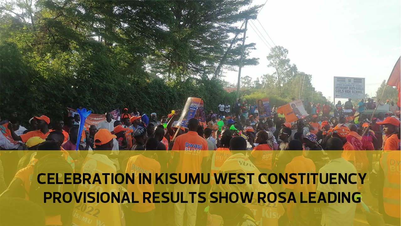 Celebration in Kisumu West Constituency outside the constituency tallying center at Bishop Ojola Girls secondary school.