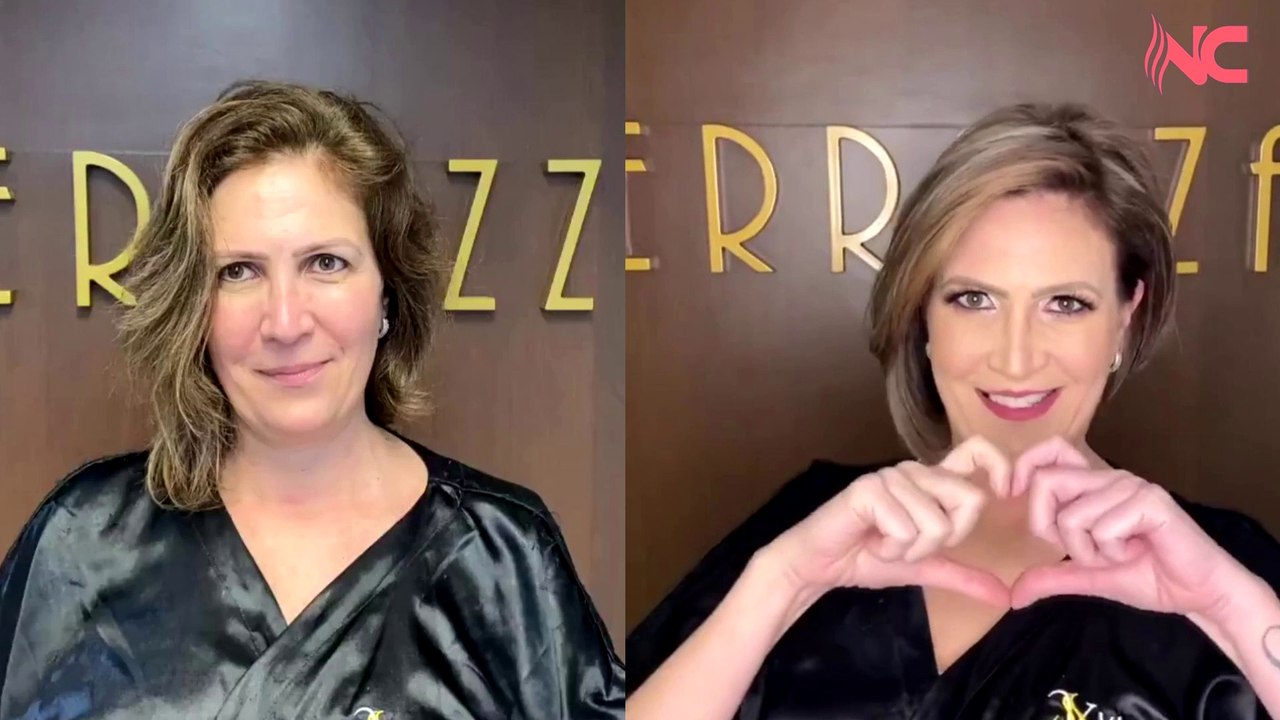 Prima e dopo sui capelli della modella per un bel taglio corto