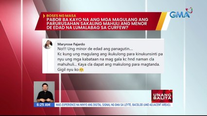 #BosesNgMasa: Pabor ba kayo na ang mga magulang ang parurusahan sakaling mahuli ang menor de edad na lumalabag sa curfew? | UB