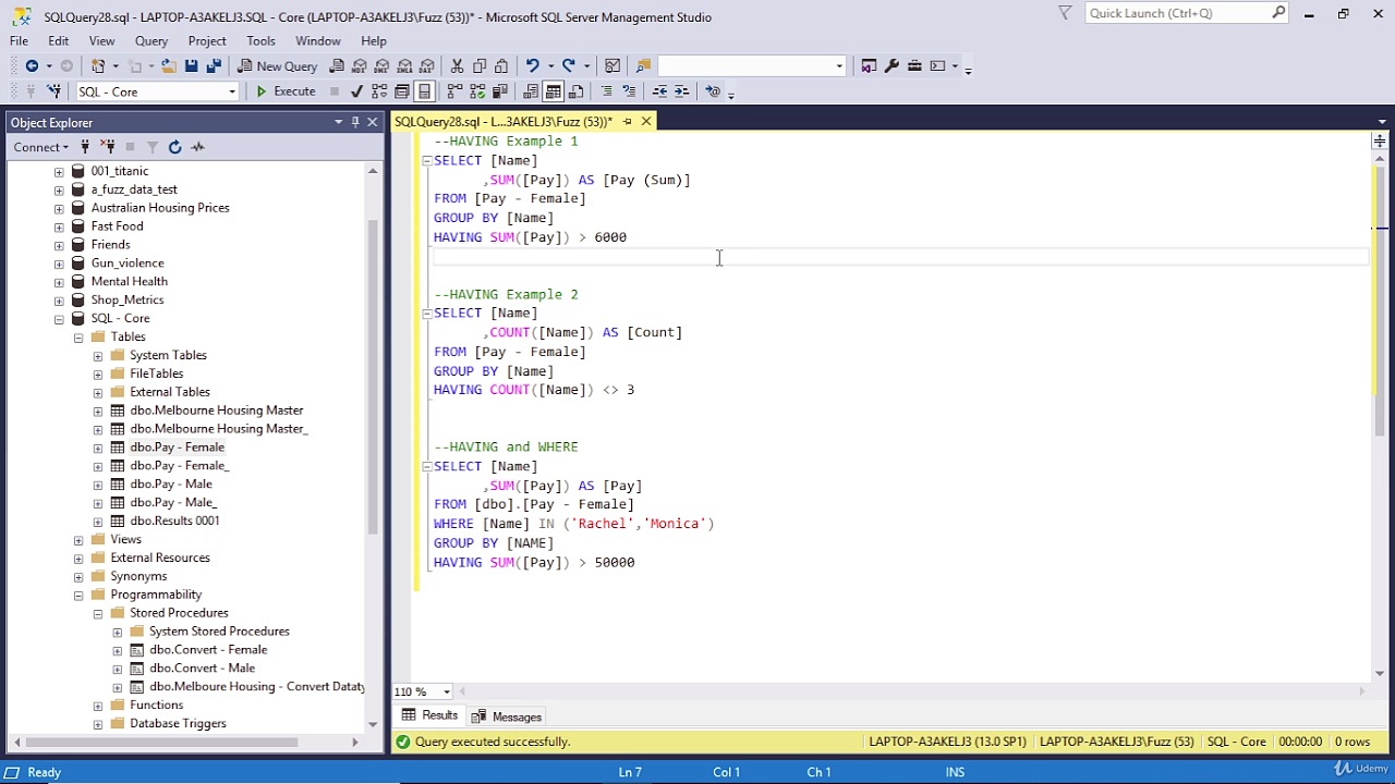Filtering Aggregated Data The 'HAVING' Statement