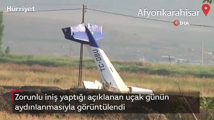 Zorunlu iniş yaptığı açıklanan uçak günün aydınlanmasıyla görüntülendi
