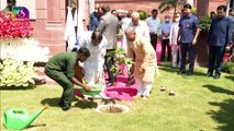 RS Chairman & Vice-President M Venkaiah Naidu plants a sapling in the lawn in Parliament House