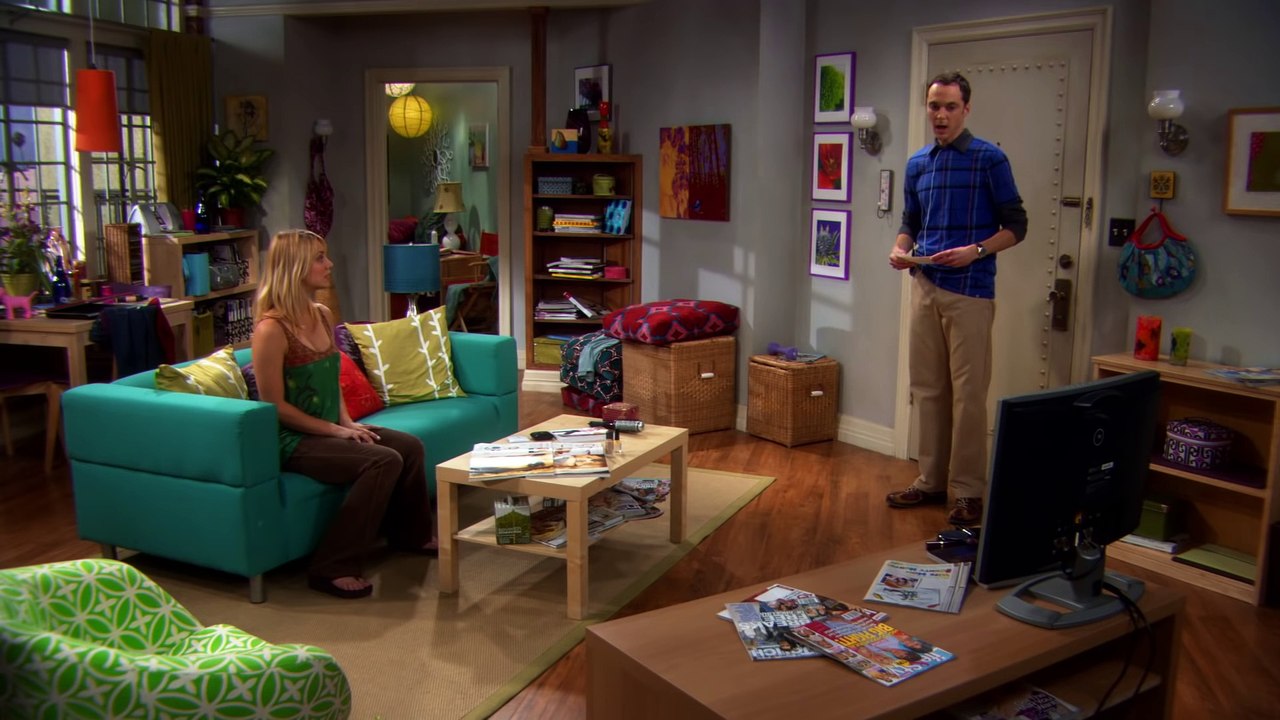 Sheldon finds his seat at Penny's apartment The Big Bang Theory