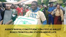 Agents in Nyali constituency protest as ballot boxes from a polling station arrive late