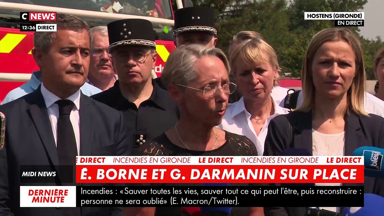 Incendie en Gironde - Regardez la déclaration de la Première ministre Elisabeth Borne qui était ce matin à Hostens aux côtés des pompiers - VIDEO