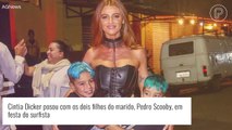 Filhos de Pedro Scooby exibem cabelos azuis em festa e curtem aniversário do pai com a madrasta, Cintia Dicker