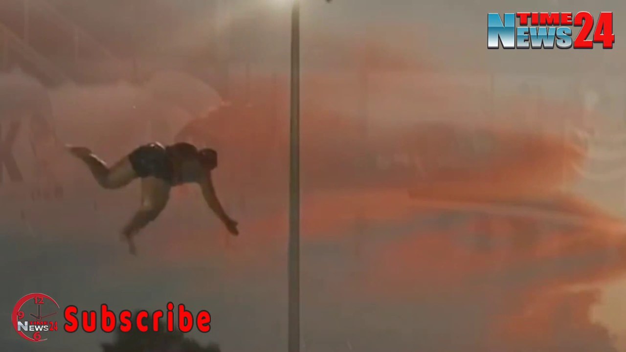 ROOF SLIDE | Moment chunky daredevil The Mascot leaps onto slide and BELLY FLOPS into pool at Frenzy Waterpark