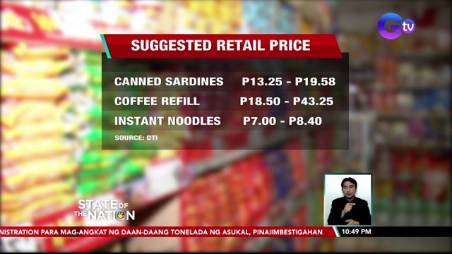 DTI, naglabas ng suggested retail price ng ilang produkto| SONA