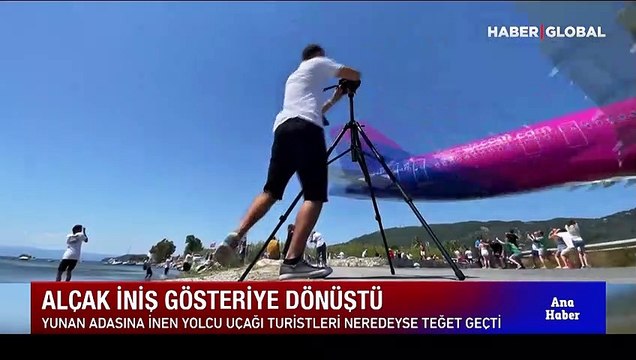 İnanılmaz anlar! Yunan adasına inen yolcu uçağı turistleri böyle teğet geçti