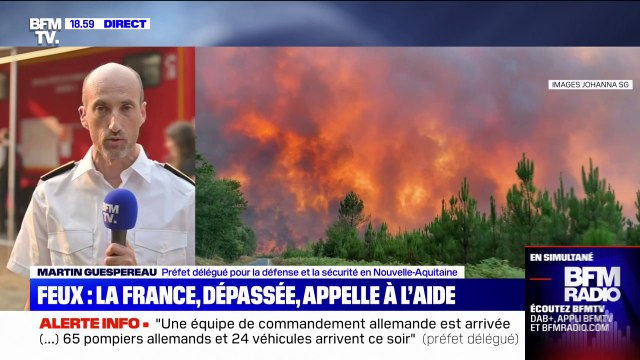 Incendie en Gironde: Martin Guespereau (préfecture) salue l'arrivée de renforts très appréciables alors que le feu a un périmètre de 40 km