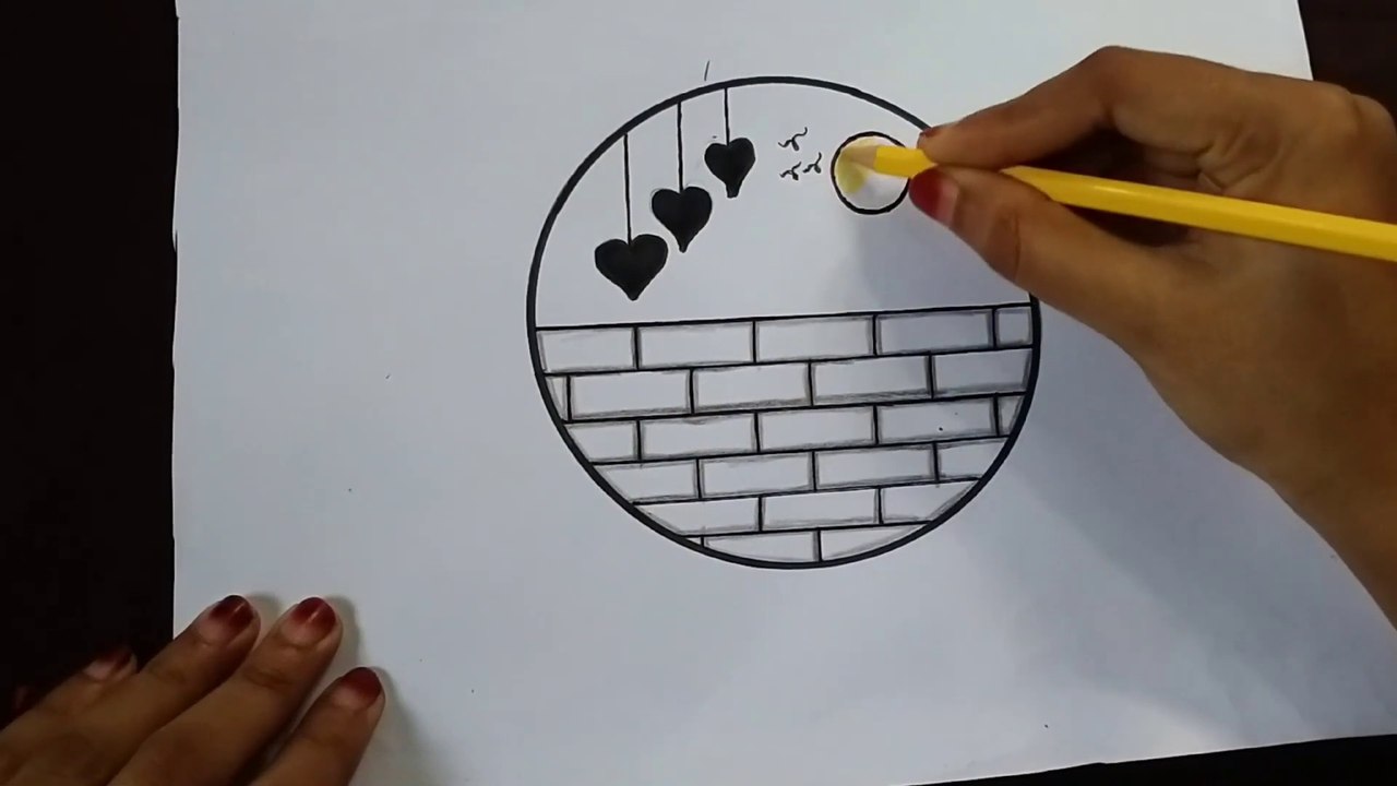 How to draw!! Scenery Pencil drawing. circle scenery drawing step by step.