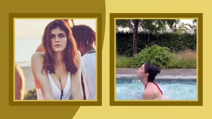 In Swim Wear Alexandra Daddario Lounges In Pool