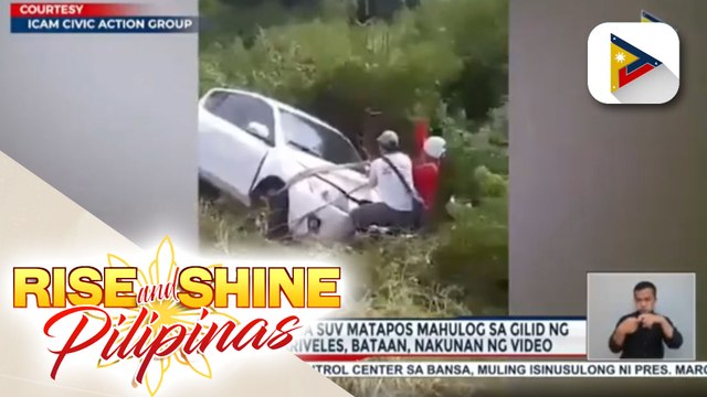 Paghatak ng crane sa SUV matapos mahulog sa gilid ng main road sa Mariveles, Bataan, nakunan ng video; Mga sakay ng SUV, masuwerteng nakaligtas kabilang si dating Mariveles Mayor Oscar Delos Reyes