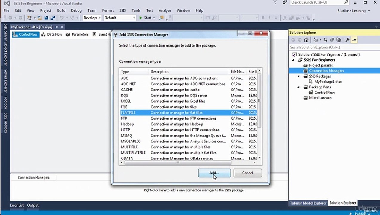 Add and configure a Flat file connection manager