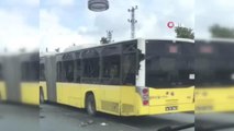 Arnavutköy'de kamyondan düşen demirler, İETT otobüsüne saplandı