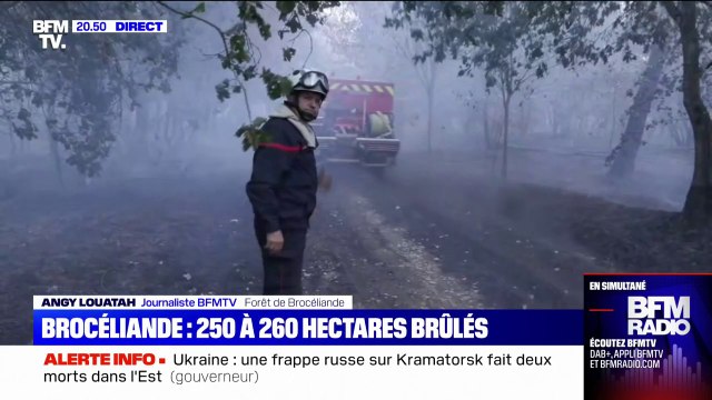 Environ 400 pompiers mobilisés pour lutter contre l'incendie dans la forêt de Brocéliande