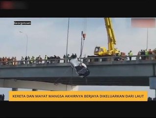 Kereta dan mayat mangsa akhirnya berjaya dikeluarkan dari laut