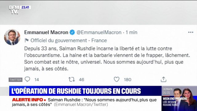 La haine et la barbarie viennent de le frapper : Emmanuel Macron réagit à l'agression de l'écrivain Salman Rushdie