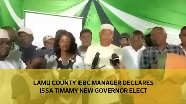 Lamu county IEBC Manager Maro Ade declares Issa Timamy the new Governor elect at the Lamu County tallying center