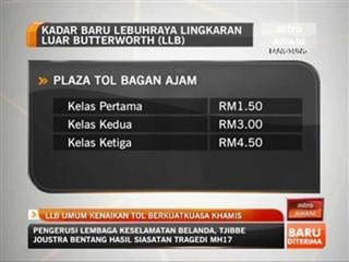 LLB umum kenaikan tol berkuatkuasa Khamis